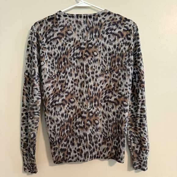 Peck & Peck Silk Cashmere cardigan sweater leopard animal medium gray neutrals - Picture 3 of 6